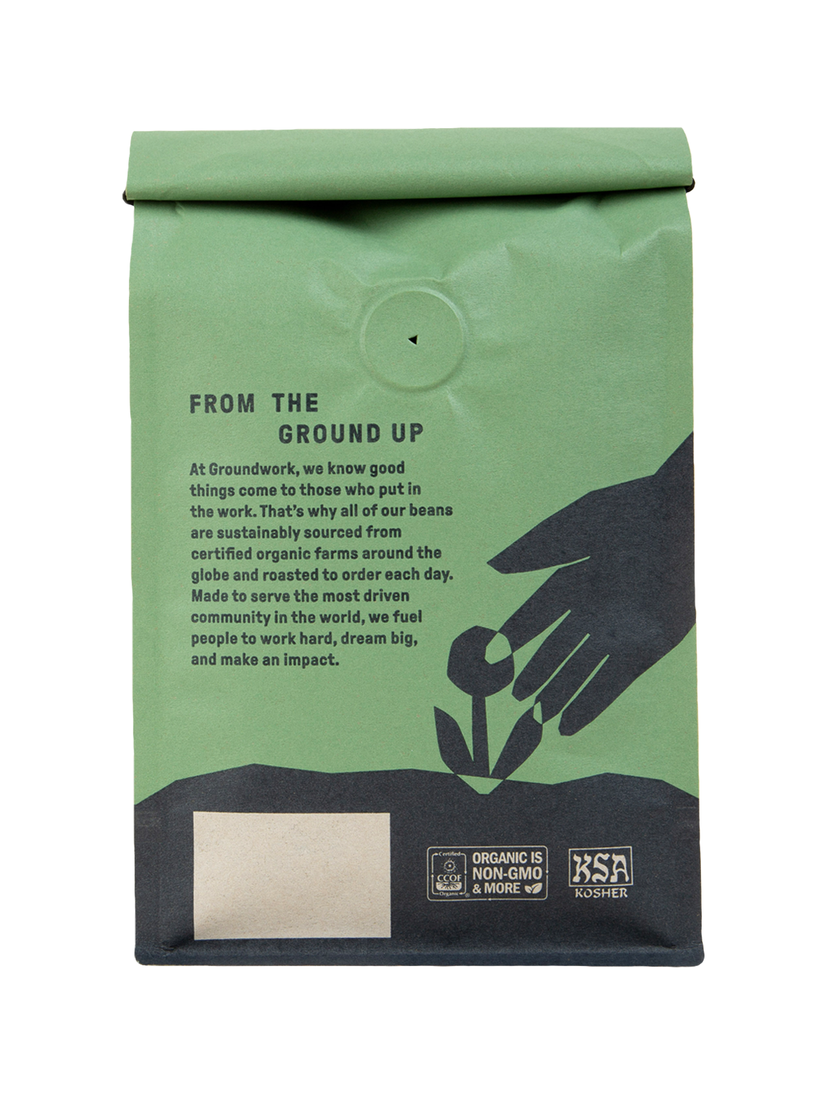 Back of bag 12oz Organic Single Origin Peru light roast 