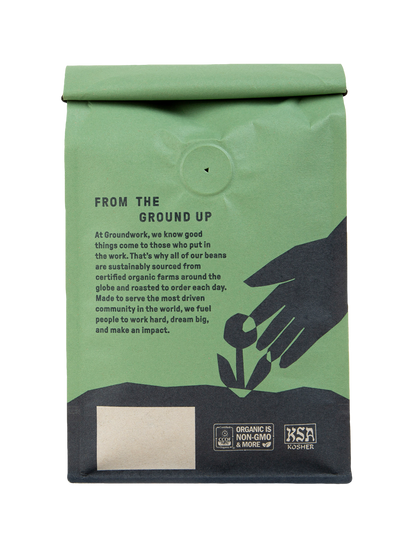 Back of bag 12oz Organic Single Origin Peru light roast 