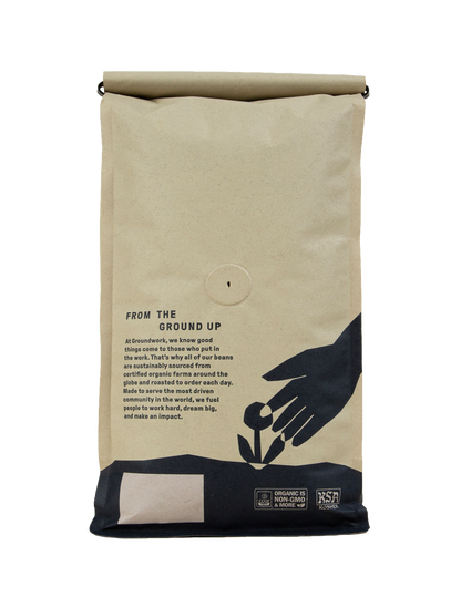 Back of bag 2lb Organic Single Origin Ethiopia light roast
